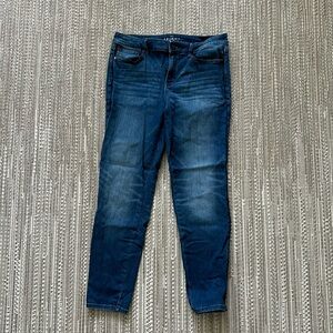 WHBM skinny ankle jean with black leather detail